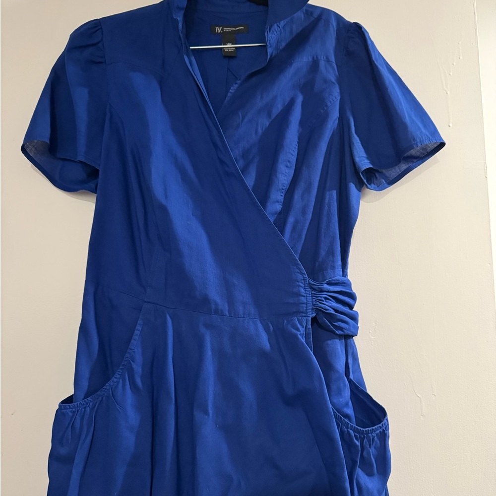 Inc. Cotton Blue Wrap Dress with Pockets